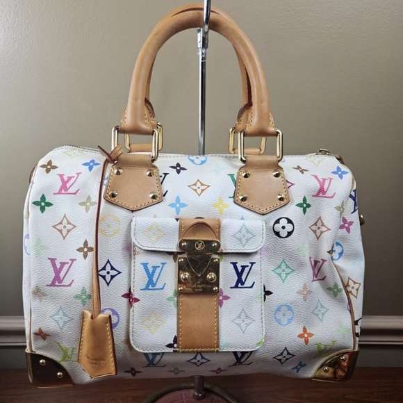 Auth Louis Vuitton Speedy 30 Multicolor White Bag - Picture 1 of 15